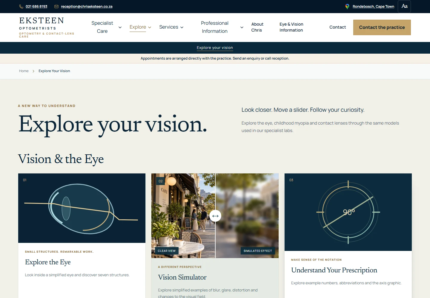 The live Explore Your Vision page with its educational tool collection.